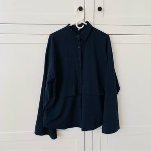 Ucozee Navy Blue Button Shirt Half Collar Long Sleeve Shirt Size XL